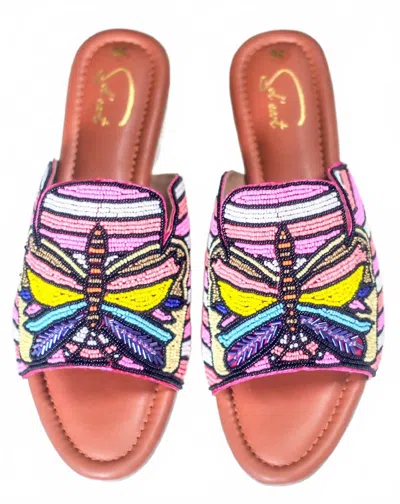 Sol’eart Women's Butterfly Slip On Sandals In Pink/yellow/blue In Multi