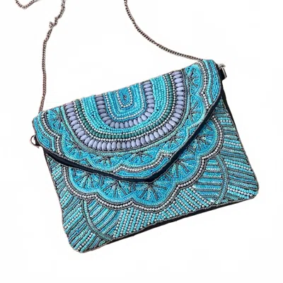 Sol’eart Women's Turquoise Hand-beaded Handbag In Blue