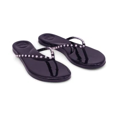 Solei Sea Women's Indie Sandal In Black Patent With White Pearl In Multi