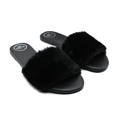Solei Sea Women's Ziela Fur Strap Slide In Black