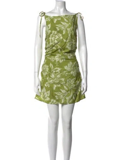 Pre-owned Soleil Soleil Floral Print Mini Dress W/ Tags In Green