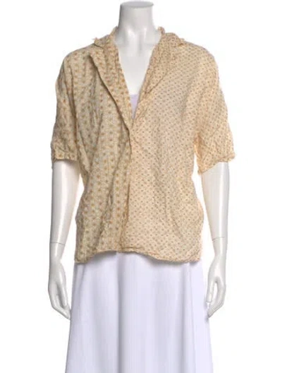 Pre-owned Soleil Soleil Floral Print Short Sleeve Blouse In Neutral