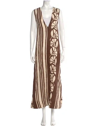 Pre-owned Soleil Soleil Linen Long Dress In Multi