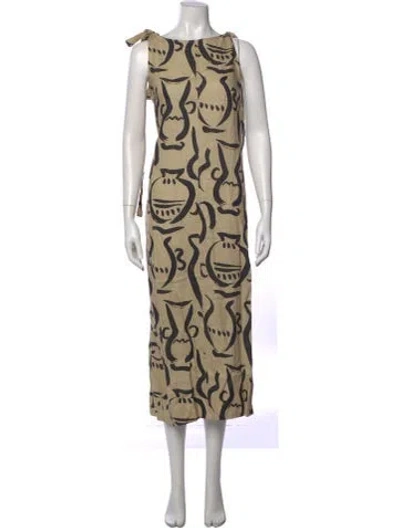 Pre-owned Soleil Soleil Printed Long Dress In Neutral