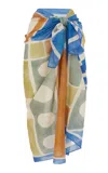 Soleil Soleil Printed Organic-cotton Square Pareo In Blue