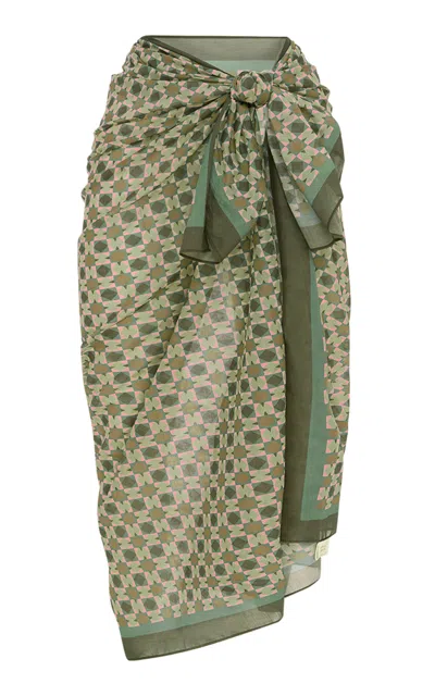 Soleil Soleil Printed Organic-cotton Square Pareo In Green