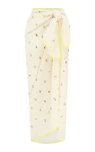 Soleil Soleil Printed Organic-cotton Square Pareo In White