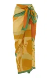 Soleil Soleil Printed Organic-cotton Square Pareo In Yellow