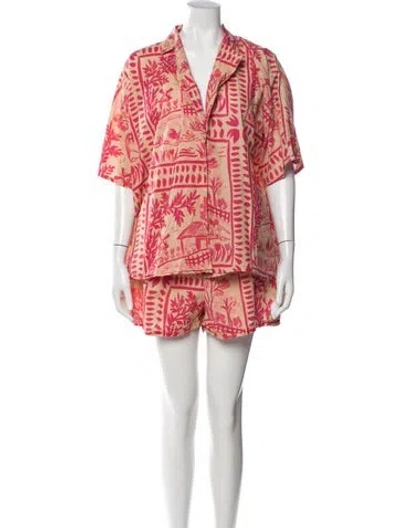 Pre-owned Soleil Soleil Printed Short Set In Neutrals