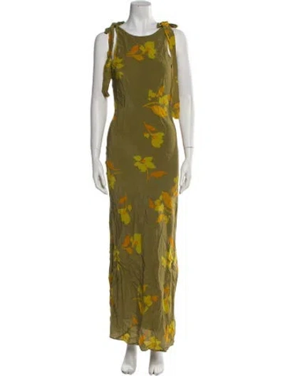 Pre-owned Soleil Soleil Silk Long Dress In Green