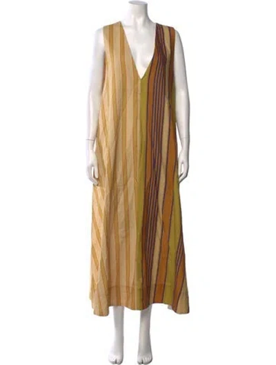 Pre-owned Soleil Soleil Striped Long Dress In Yellow