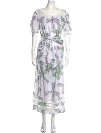 Pre-owned Soler Floral Print Long Dress In White
