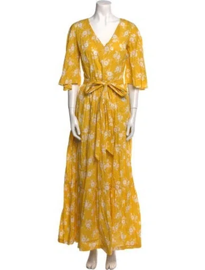 Pre-owned Soler Floral Print Long Dress In Yellow