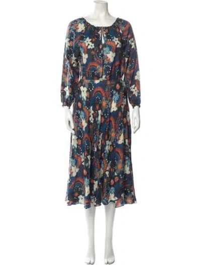Pre-owned Soler Floral Print Midi Length Dress In Blue