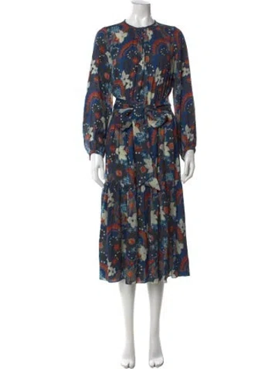 Pre-owned Soler Floral Print Midi Length Dress In Blue