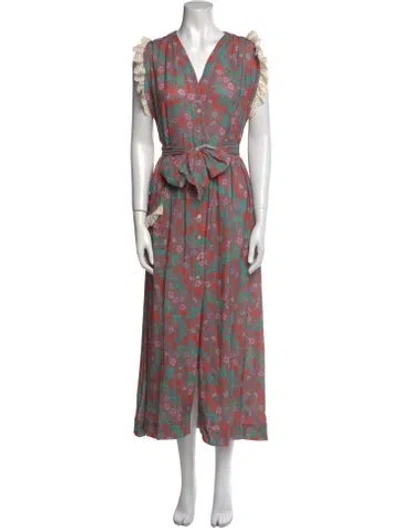 Pre-owned Soler Floral Print Midi Length Dress In Purple