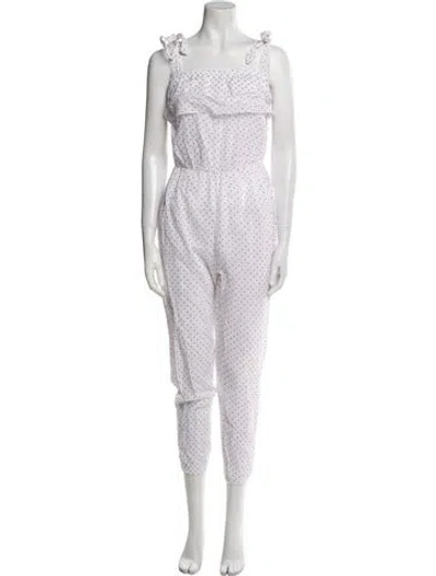 Pre-owned Soler Polka Dot Print Square Neckline Jumpsuit In White