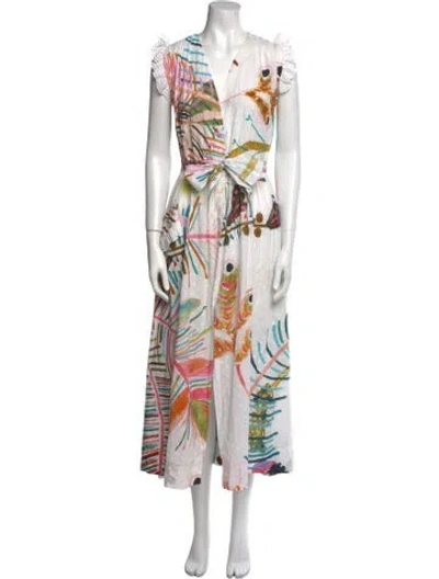 Pre-owned Soler Printed Long Dress In White