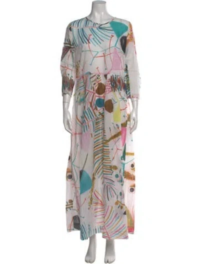 Pre-owned Soler Printed Long Dress In White