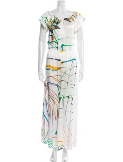 Pre-owned Soler Printed Scoop Neck Jumpsuit In White