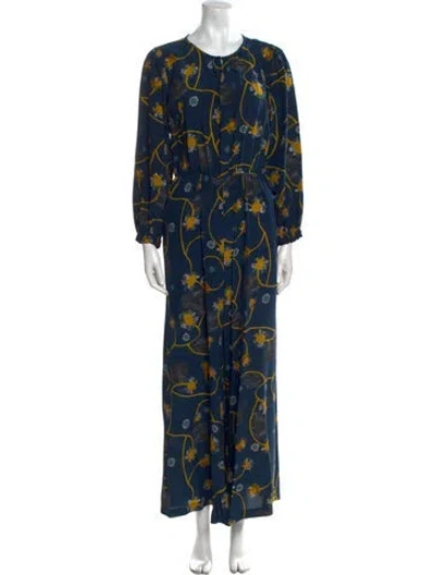 Pre-owned Soler Silk Printed Jumpsuit In Blue
