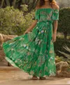 Soler Thalia Flair Sleeve Ankle Maxi Dress In Petit Palmera Emerald In Multi