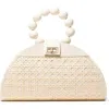 Soli & Sun The Isabella Tan Rattan Solihiya Weave And Gold Bead Top Handle Statement Bag In White