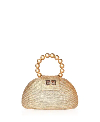 SOLI & SUN THE ORLA WOVEN STRAW & WOODEN BEAD STATEMENT CLUTCH BAG