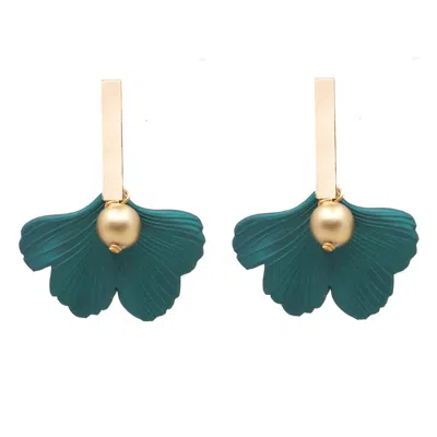 Soli & Sun Women's Ginkgo Leaf Statement Earrings In Emerald Green