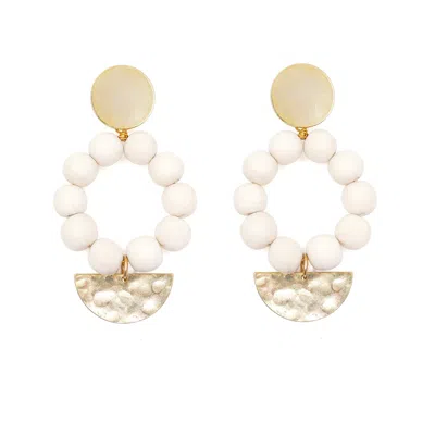 Soli & Sun Women's Gold / White The Angie White Bead Statement Earrings