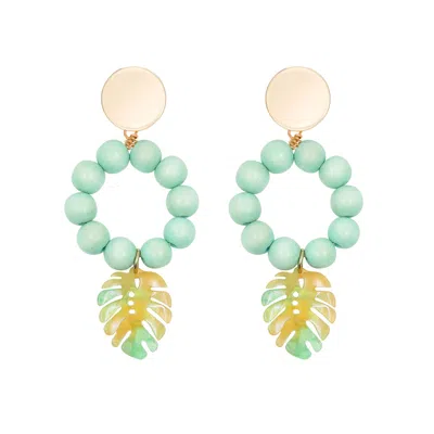 Soli & Sun Women's Green The Lola Tropical Leaf Turquoise Earrings In Gold