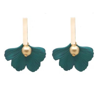 Soli & Sun Women's The Daphne Gold Bar & Emerald Green Ginkgo Statement Earrings