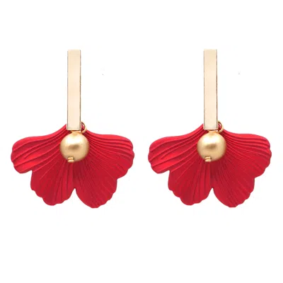Soli & Sun Women's The Daphne Gold Bar & Red Ginkgo Statement Earrings
