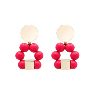 Soli & Sun Women's The Jenna Red Hand-crafted Wooden Bead Statement Earrings In Pink