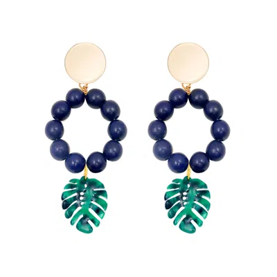 Soli & Sun Women's The Lola Tropical Leaf Statement Blue Earrings In Gold