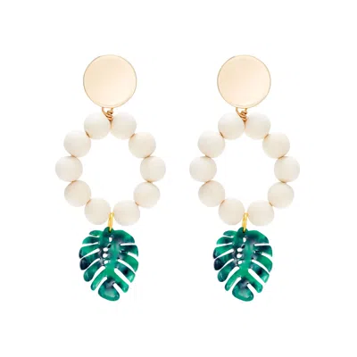 Soli & Sun Women's White The Lola Tropical Leaf Statement Earrings In Gold