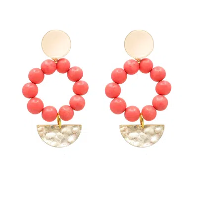 Soli & Sun Women's Yellow / Orange The Angie Coral Wooden Bead Statement Earrings In Red