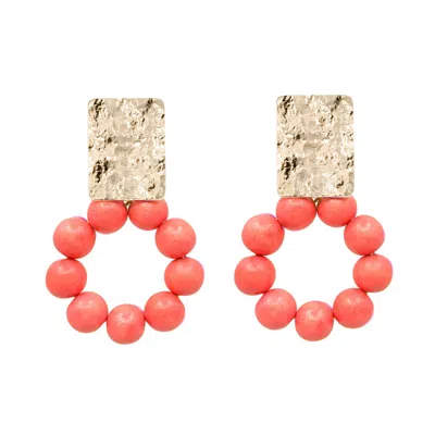 Soli & Sun Women's Yellow / Orange The Jaynie Coral Wooden Bead Earrings In Pink