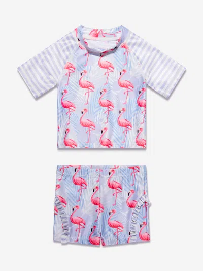 Soli Swim Baby Girls Flamingo Rash Guard And Shorts (upf50+) In Purple