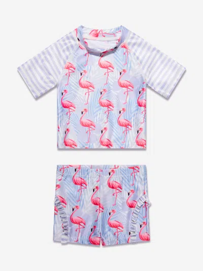 Soli Swim Kids'  Baby Girls Flamingo Rash Guard And Shorts (upf50+) In Purple