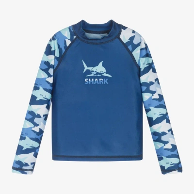 Soli Swim Kids' Boys Blue Shark Sun Protective Top (upf50+)