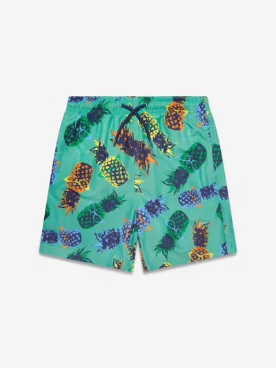 Soli Swim Kids'  Boys Pineapple Swim Shorts (upf50+) In Green