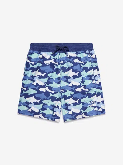 Soli Swim Kids' Boys Shark Swim Shorts (upf50+) In Blue