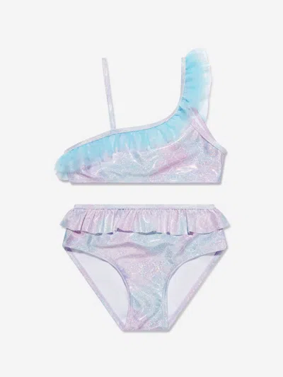 Soli Swim Kids'  Girls Metallic Mermaid Bikini (upf50+) In Blue