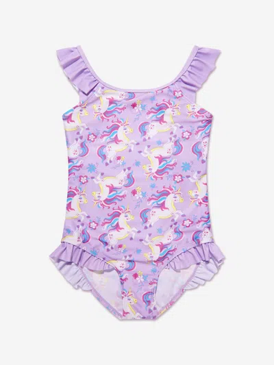 Soli Swim Kids' Girls Unicorn Frill Swimsuit (upf50+) In Purple
