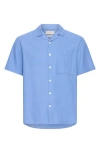 Solid ! Allan  Linen Blend Camp Shirt In Blue
