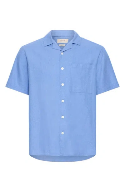 Solid ! Allan  Linen Blend Camp Shirt In Blue