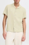 Solid ! Allan  Linen Blend Camp Shirt In Green