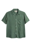 Solid ! Allan  Linen Blend Camp Shirt In Green