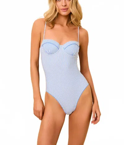 Solid & Striped Alma Seersucker One Piece In Blue Lagoon Brule Mini Stripe